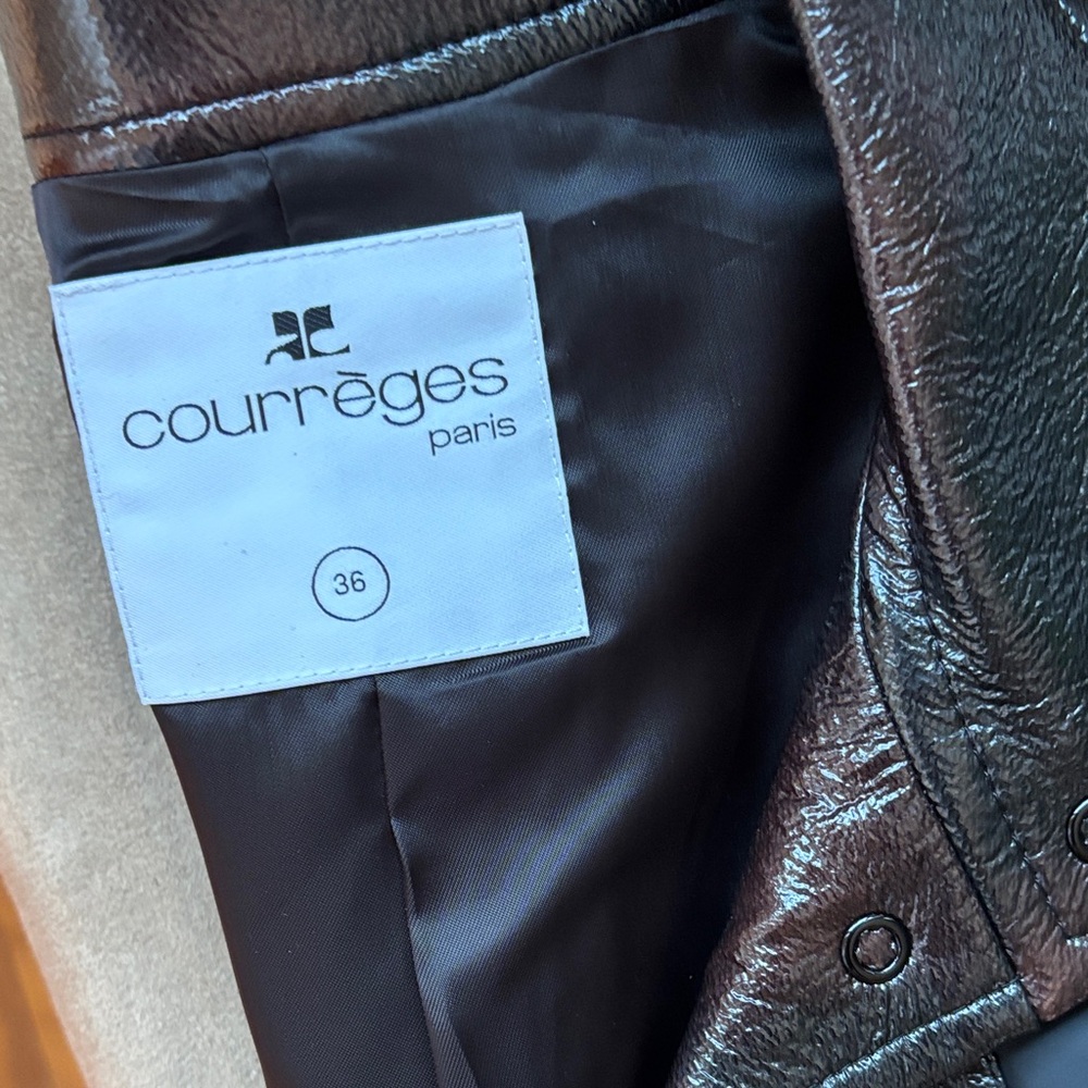 Women's Black Patent Leather Cropped Jacket with Embossed Logo - Picture 3 of 4